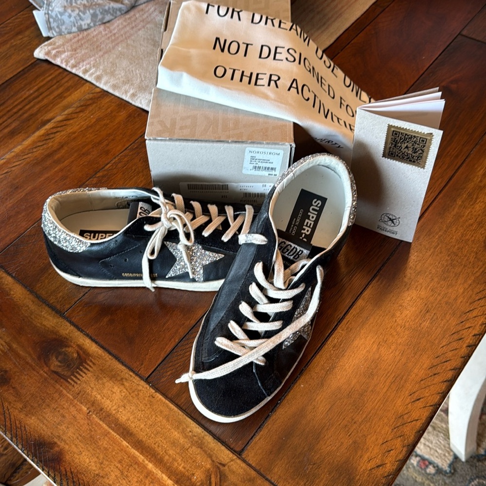 Golden Goose Super-Star Black with Silver Glitter